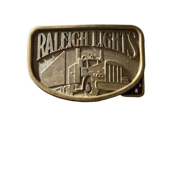 Vintage Releigh Lights 1970's Semi Truck Tractor Trailer Brass Belt Buckle - Picture 1 of 6